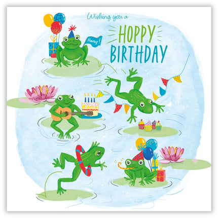 Funny Birthday Card - Amusing Frog Party Design - Birthday Greeting Card for Him, Her, Kids, Teens, or Adults