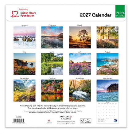 Scenic British Landscapes 2027 Calendar - Month to View British Heart Foundation Charity Wall Calendar UK - 2027 Wall Planner and Personal Organiser for Home and Office