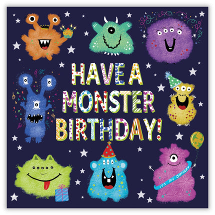 Birthday Card for Boys - Vibrant Monster Party Design - Birthday Greeting Card for Him