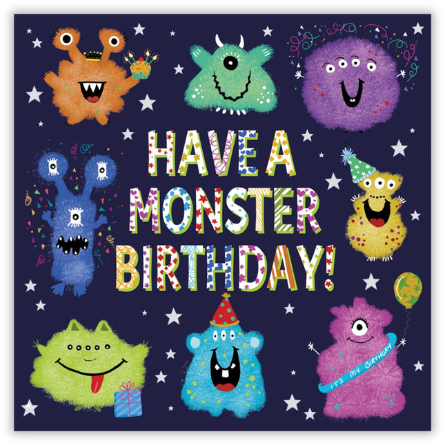 Birthday Card for Boys - Vibrant Monster Party Design - Birthday Greeting Card for Him