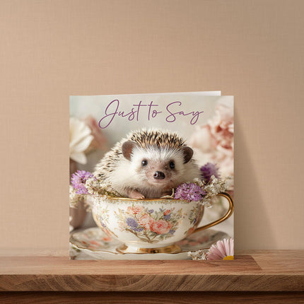 Blank Notecards Pack of 6 - Cute Hedgehog & Teacup Design - Premium Greeting Cards Multipack with Envelopes - Suitable for Birthday, Thank You & Other Occasions