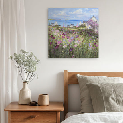 Artistic Coastal Scene Canvas Print - Summer Afternoon Painting by Diane Demirci - Contemporary Seaside Themed Artwork - Ready to Hang Home Decor - 40 x 40cm