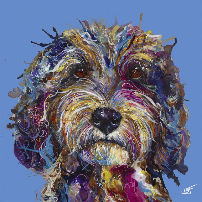 Vibrant Cockapoo Dog Canvas Print Wall Art - Cute Animal Themed Home Decor - Louise Luton Artwork - Ready to Hang 'Cockapoo' Painting - 30 x 30cm