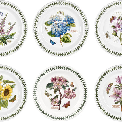 Portmeirion Botanic Garden Plate, Set of 6 - Various Floral Motifs on White Background