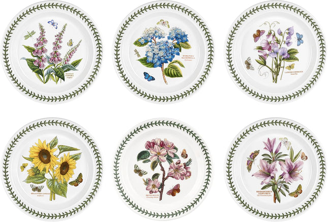 Portmeirion Botanic Garden Plate, Set of 6 - Various Floral Motifs on White Background