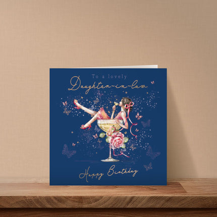 Birthday Card for Daughter-In-Law - Pretty Floral Cocktail Design - Premium Greeting Card with Envelope