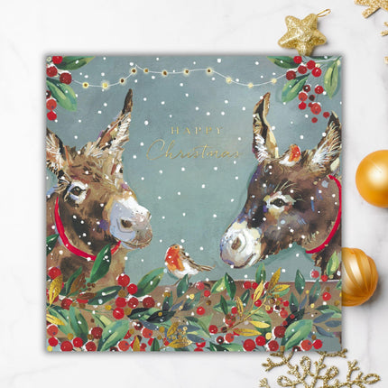 Charity Christmas Cards Pack of 10 - Charity Christmas Cards with Robin and Donkeys Design - Eco-Friendly Xmas Cards Multipack with Envelopes