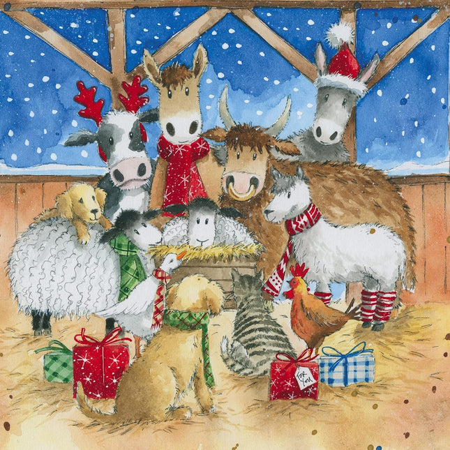 Charity Christmas Cards - Pack of 6 Premium Christmas Greeting Cards with Envelopes - Festive Farm Animals & Manger - Supporting UK Charities