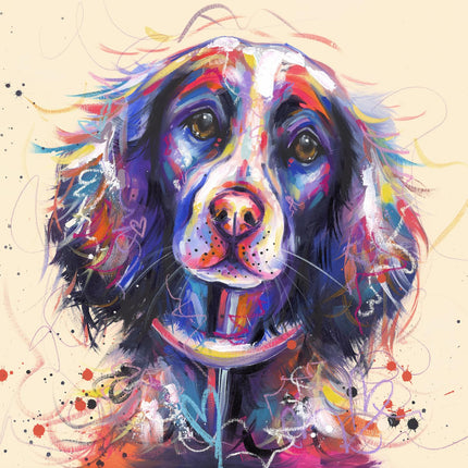 Spaniel Dog Canvas Print Wall Art - Contemporary Animal Themed Home Decor - Lucy Winters Artwork - Ready to Hang 'Doggy Delight' Painting - 40 x 40cm