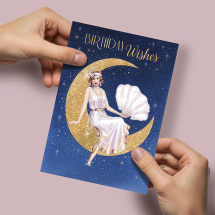 Birthday Card for Women - Glamorous Art Deco Design - Embossed Gold Foil Finish - Premium Greeting Card with Envelope