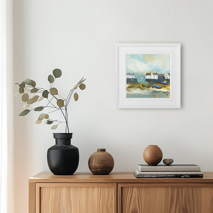 Nautical Framed Print Wall Art, 33 x 33cm, Coastal Boats Design