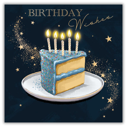 Birthday Card for Men - Stylish Cake & Candles Design - Embossed Gold Foil Finish - Premium Birthday Greeting Card with Envelope