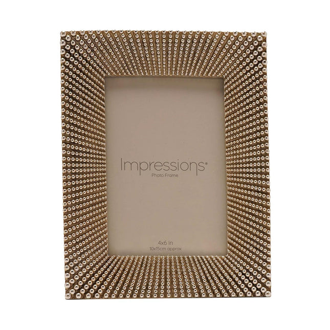 Widdop & Co. Sunburst Beaded Champagne Photo Frame 4 x 6 Inch - Decorative Resin Picture Frame - Freestanding Luxury Photo Display for Home Décor