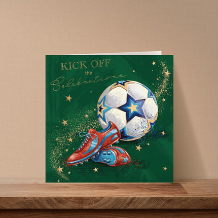 Birthday Card for Men or Boys - Sporty Football Design - Embossed Gold Foil Finish - Premium Greeting Card with Envelope