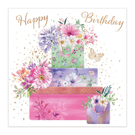 Birthday Card for Women - Pretty Floral Gifts & Butterflies - Embossed Rose Gold Foil Finish - Premium Greeting Card with Envelope