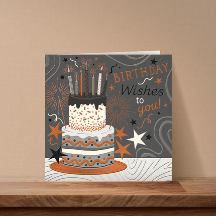 Birthday Card for Women - Modern Cake Design - Embossed Rose Gold Foil Finish - Premium Greeting Card with Envelope