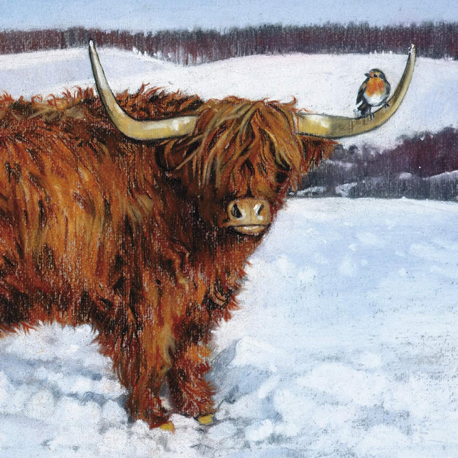 Charity Christmas Cards Pack of 8 - Charity Christmas Cards with a Highland Cow and Robin Design - Eco-Friendly Xmas Cards Multipack with Envelopes