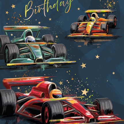 Male Birthday Card - Happy Birthday Card with Artistic Racing Car Design - Birthday Card for Men or Boys
