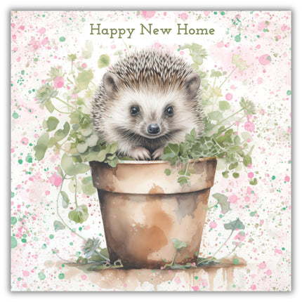 New Home Congratulations Card - Cute Hedgehog Design - Floral Congratulations Greeting Card