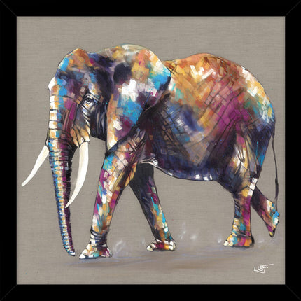 Small Framed Print - Hugo Travels by Louise Luton - Stunning Elephant Contemporary Artwork For The Home, multi, 43.5 x 43.5cm