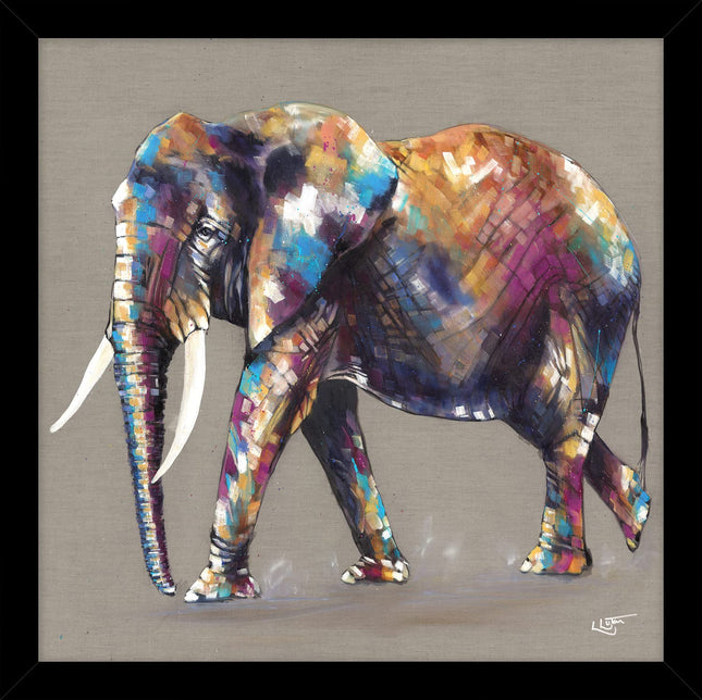 Small Framed Print - Hugo Travels by Louise Luton - Stunning Elephant Contemporary Artwork For The Home, multi, 43.5 x 43.5cm