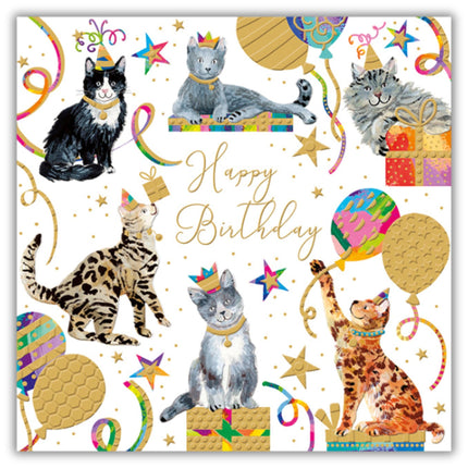 Cat Birthday Card for Women - Cute Party Cats Design - Artistic Greeting Card for Her, Girls, Cat Lovers
