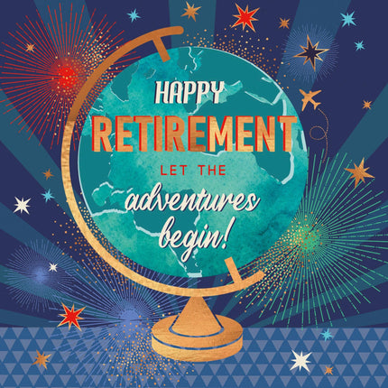 Retirement Card for Men - Modern Globe Design - Retirement Congratulations Card