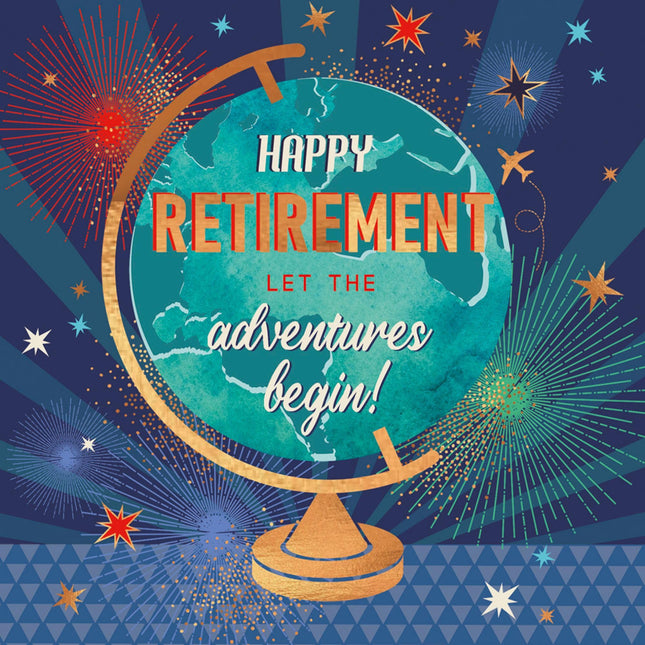 Retirement Card for Men - Modern Globe Design - Retirement Congratulations Card