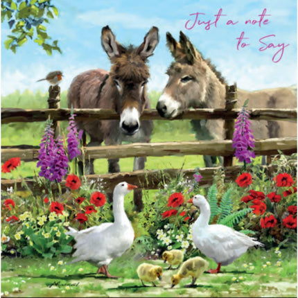Blank Notecards Pack of 6 - Cute Donkey Farmyard Animal Design -Blank Greeting Cards with Envelopes - 'Just a Note To Say'