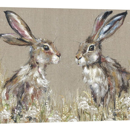 Artistic Hares & Wildflowers Canvas Wall Art - 'Hartley & Harriet' by Nicola Jane Rowles - Charming Animal Print - Ready to Hang Home Décor - 30cm x 40cm