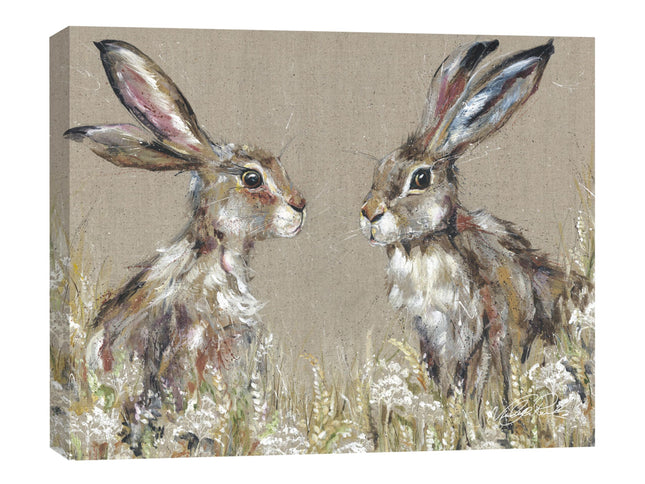 Artistic Hares & Wildflowers Canvas Wall Art - 'Hartley & Harriet' by Nicola Jane Rowles - Charming Animal Print - Ready to Hang Home Décor - 30cm x 40cm