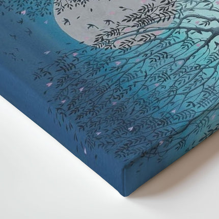 Rabbits, Trees & Moon Canvas Wall Art - 'Hope Moon II' by Catherine J Stephenson - Whimsical Love-Themed Animal Print - Ready to Hang Home Décor - 40cm x 40cm