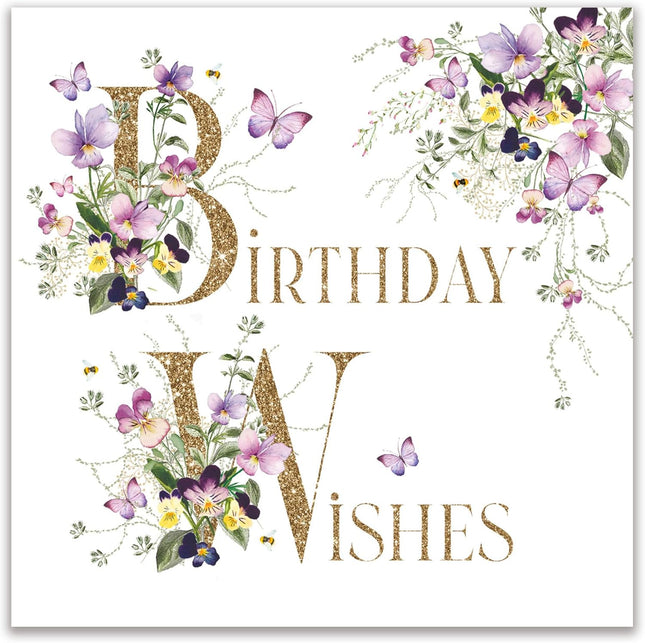 Birthday Card for Her – Floral Butterfly 'Birthday Wishes' Design