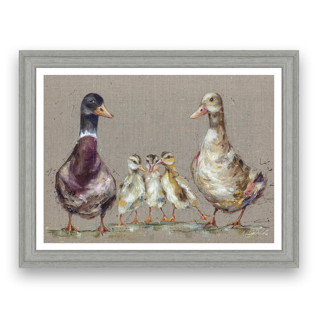Framed Print Wall Art, 45 x 35cm, Duck Family Design