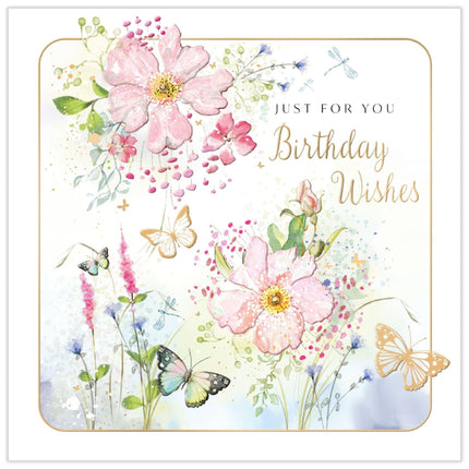 Birthday Card for Women - Pretty Flowers & Butterfly Design - Embossed Gold Foil Finish - Premium Special Birthday Greeting Card with Envelope for Her