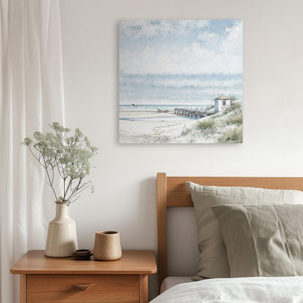 Artistic Seascape Canvas Wall Art - 'The Old Jetty II' by Richard Macneil - Nautical Themed Artwork - Ready to Hang Coastal Home Décor - 40cm x 40cm