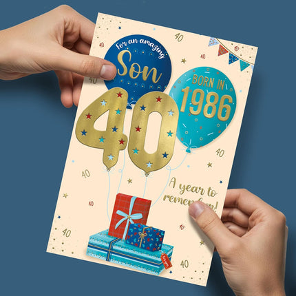 Birthday Card for Son – Age 40 'Born in 1986' Design
