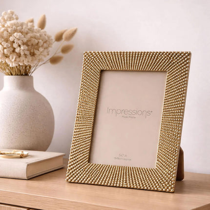 Widdop & Co. Sunburst Beaded Champagne Photo Frame 5 x 7 Inch - Decorative Resin Picture Frame - Freestanding Luxury Photo Display for Home Décor