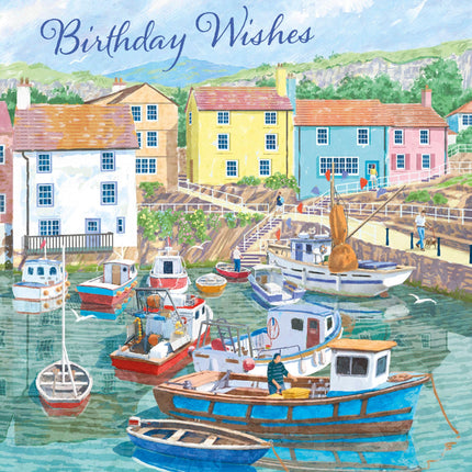 Birthday Card for Men or Women - Artistic Coastal Harbour Design - Scenic Birthday Greeting Card