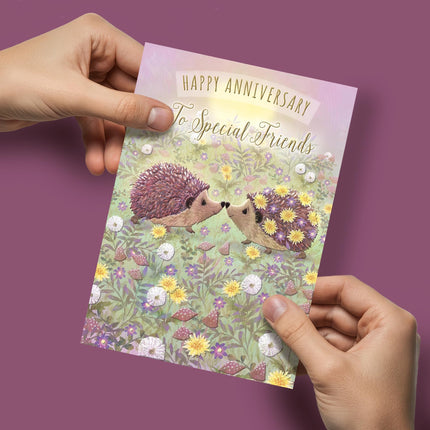 Special Friends Anniversary Card - Happy Anniversary Card with Cute Artistic Floral Hedgehog Design - Anniversary Card for a Special Couple