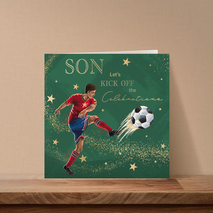 Birthday Card for Son - Sporty Football Design - Embossed Gold Foil Finish - Premium Sports Greeting Card with Envelope