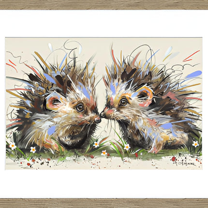 Hedgehog Framed Print Wall Art - Ready to Hang Contemporary Animal Themed Home Decor - 'Hedgehugs' Painting by Ashley Saunders - 32 x 42 cm Framed Picture