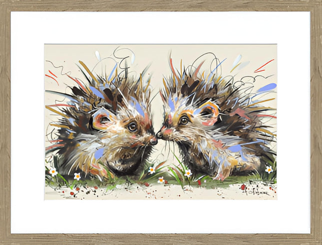 Hedgehog Framed Print Wall Art - Ready to Hang Contemporary Animal Themed Home Decor - 'Hedgehugs' Painting by Ashley Saunders - 32 x 42 cm Framed Picture