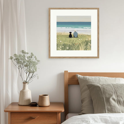 Framed Print Wall Art, 42 x 42cm, Man & His Dog by Designs