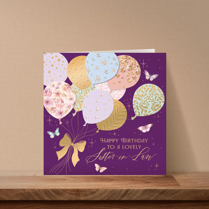 Birthday Card for Lovely Sister-In-Law - Elegant Floral Balloons & Butterflies - Premium Greeting Card with Envelope - Eco-Friendly & Recyclable