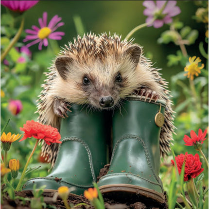 Blank Notecards Pack of 6 - Cute Floral Hedgehog in Wellies Design - Blank Greeting Cards with Envelopes