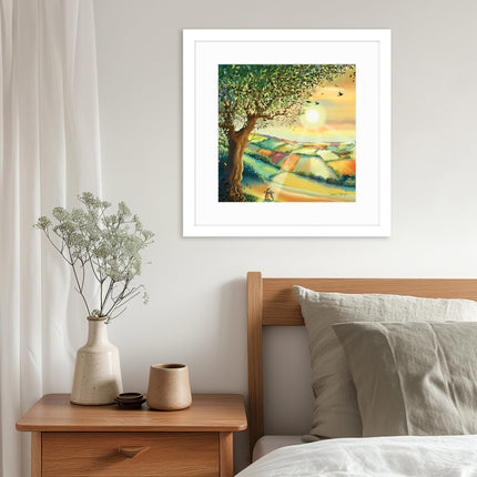Framed Print Wall Art, 43 x 43cm, Countryside Rabbits Design