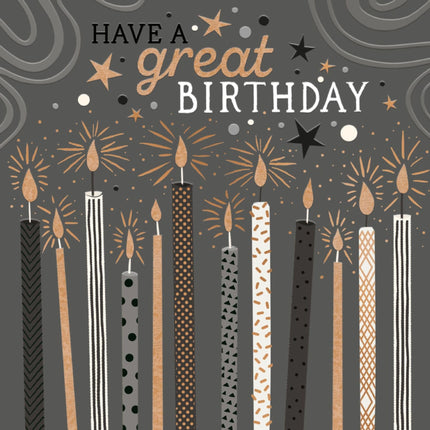 Birthday Card for Men - Birthday Candles & Stars Design - Embossed Copper Foil Finish - Premium Special Birthday Greeting Card with Envelope