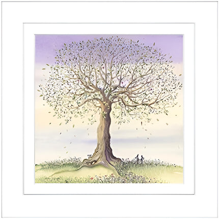 Tree & Rabbits Framed Print Wall Art - 'Last Carrot to Fall' by Catherine Stephenson - Delightful Nature Inspired Picture - Ready to Hang Home Décor - 33 x 33cm