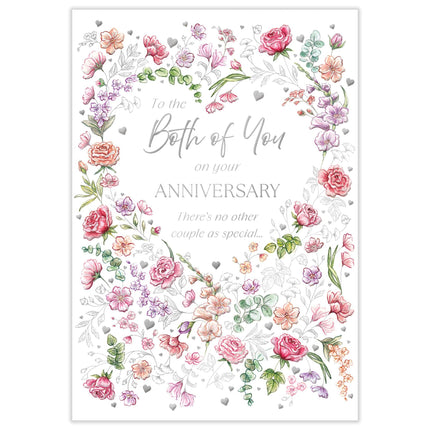 Anniversary Card for Both of You - Romantic Love Hearts & Roses Design - Embossed Silver Foil Finish - Premium Greeting Card with Envelope